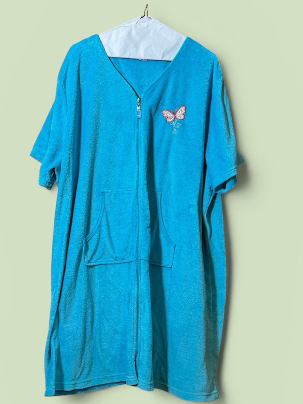 Turquoise terry-cloth Robe/swim coverup with Butterfly Embroidery - Picture 2 of 8